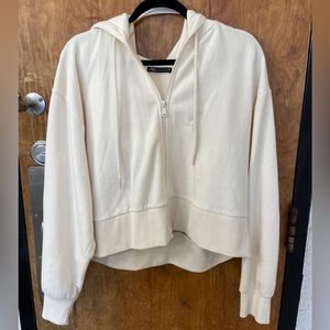 Zara Boxy Cream Zip Up Jacket Sweatshirt